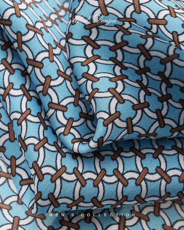 Delicate Blue & White Chain Print Silk Scarf