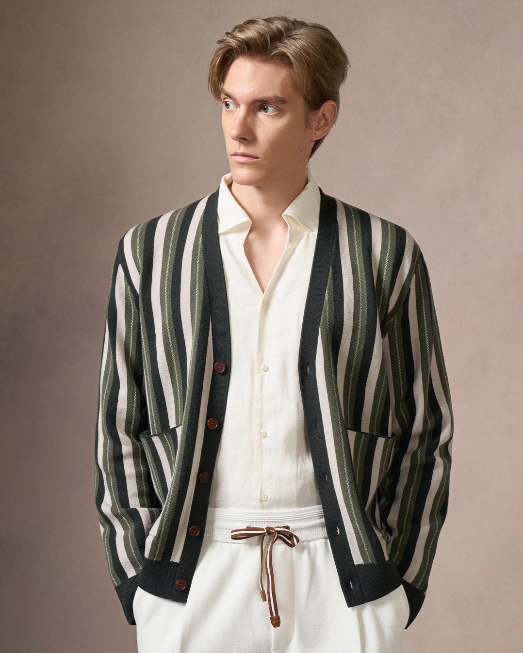 Wool-Blend Striped Cardigan