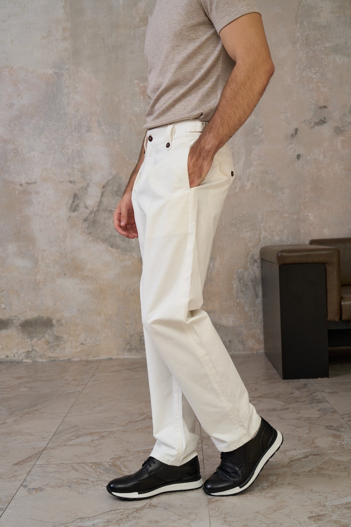 100% Cotton Symmetrical-Pleated Casual Pants