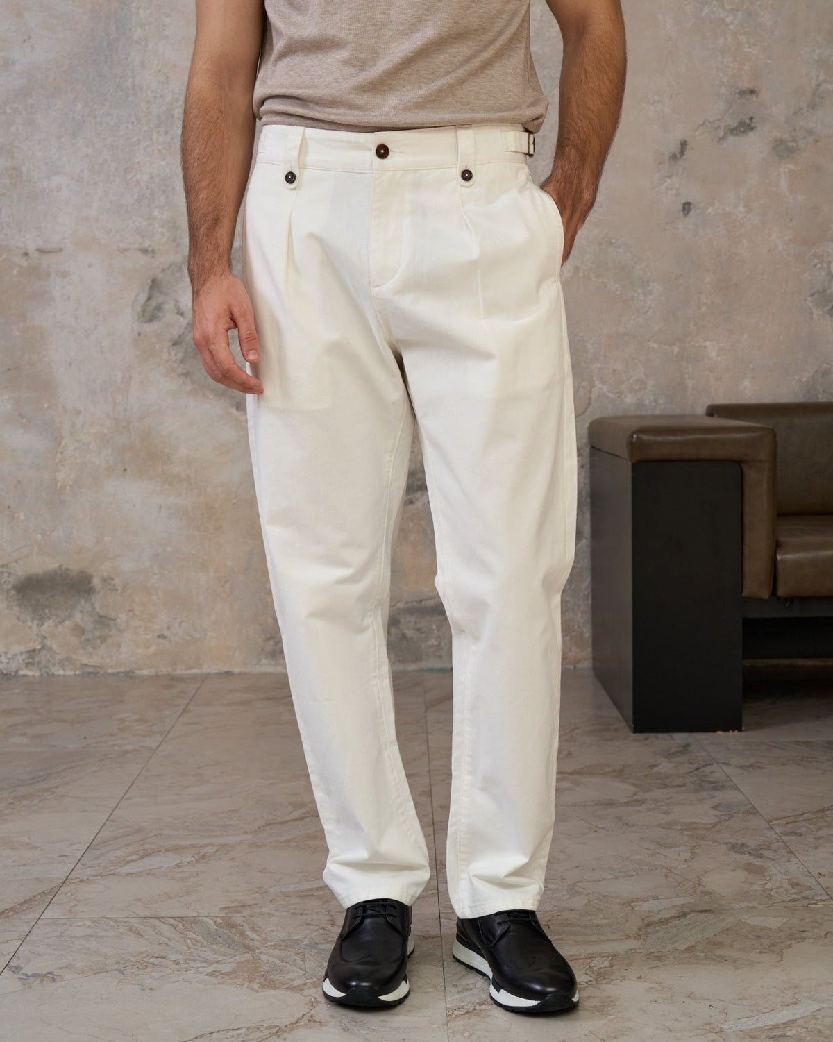 100% Cotton Symmetrical-Pleated Casual Pants