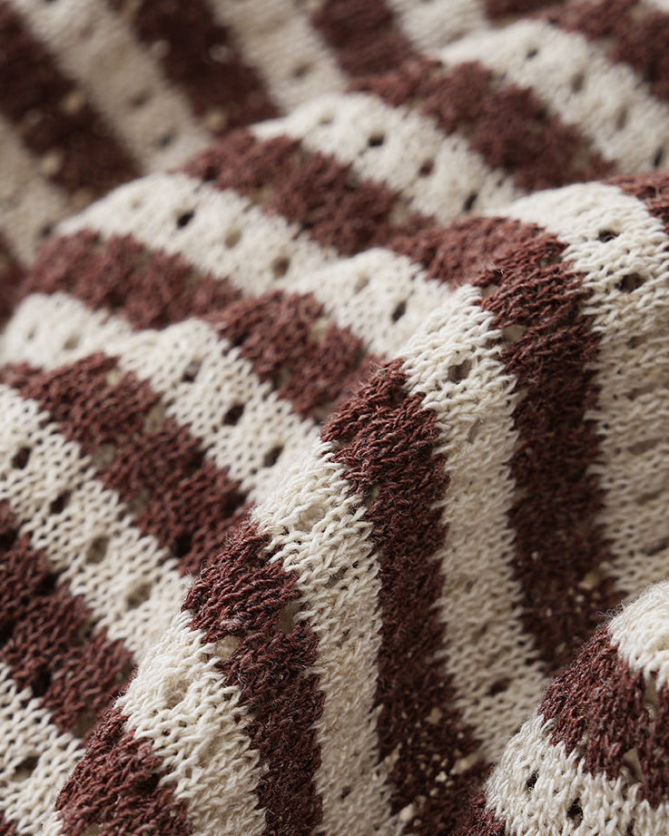 Contrast Open-Knit Linen Polo