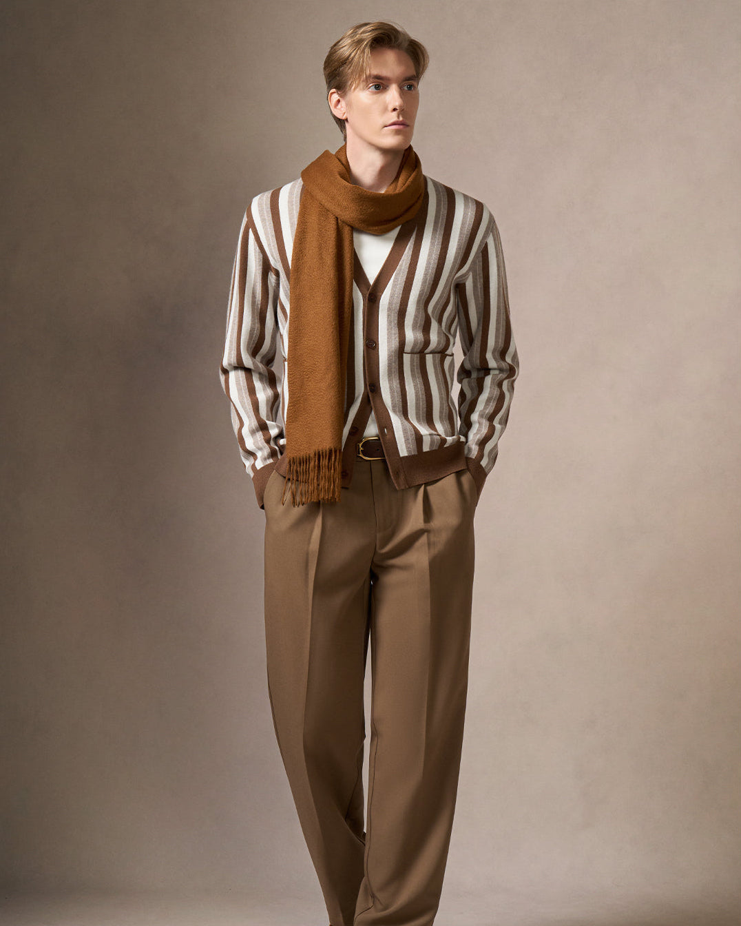 Wool-Blend Striped Cardigan