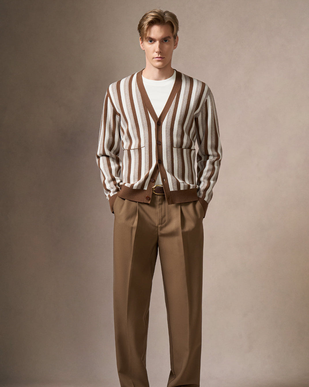 Wool-Blend Striped Cardigan