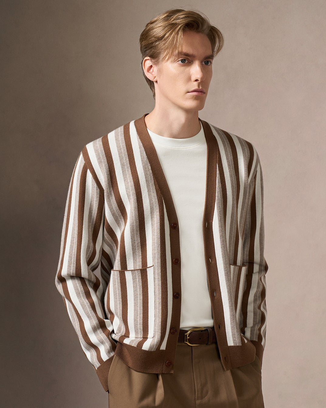 Wool-Blend Striped Cardigan