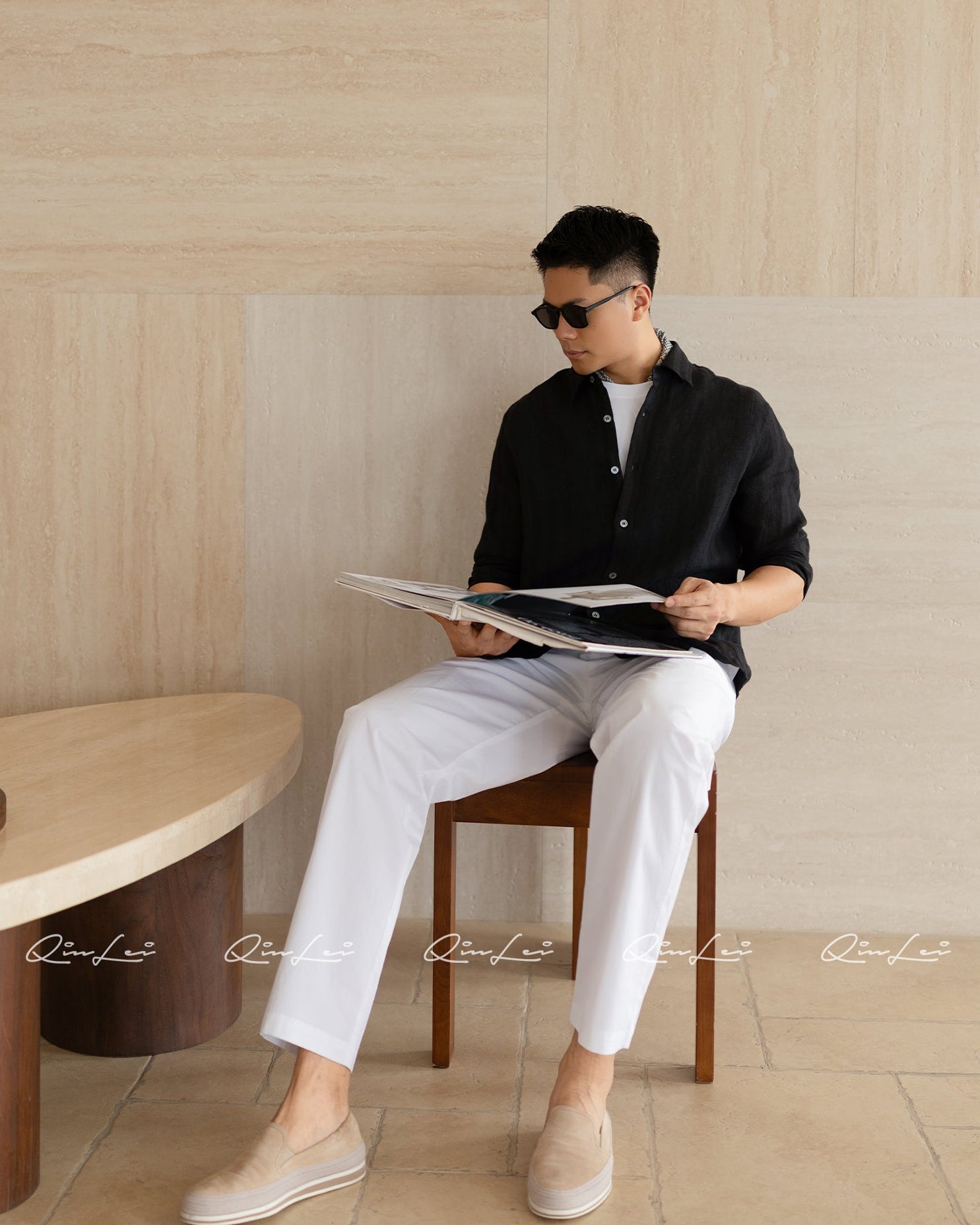 Openwork Striped Linen Shirt