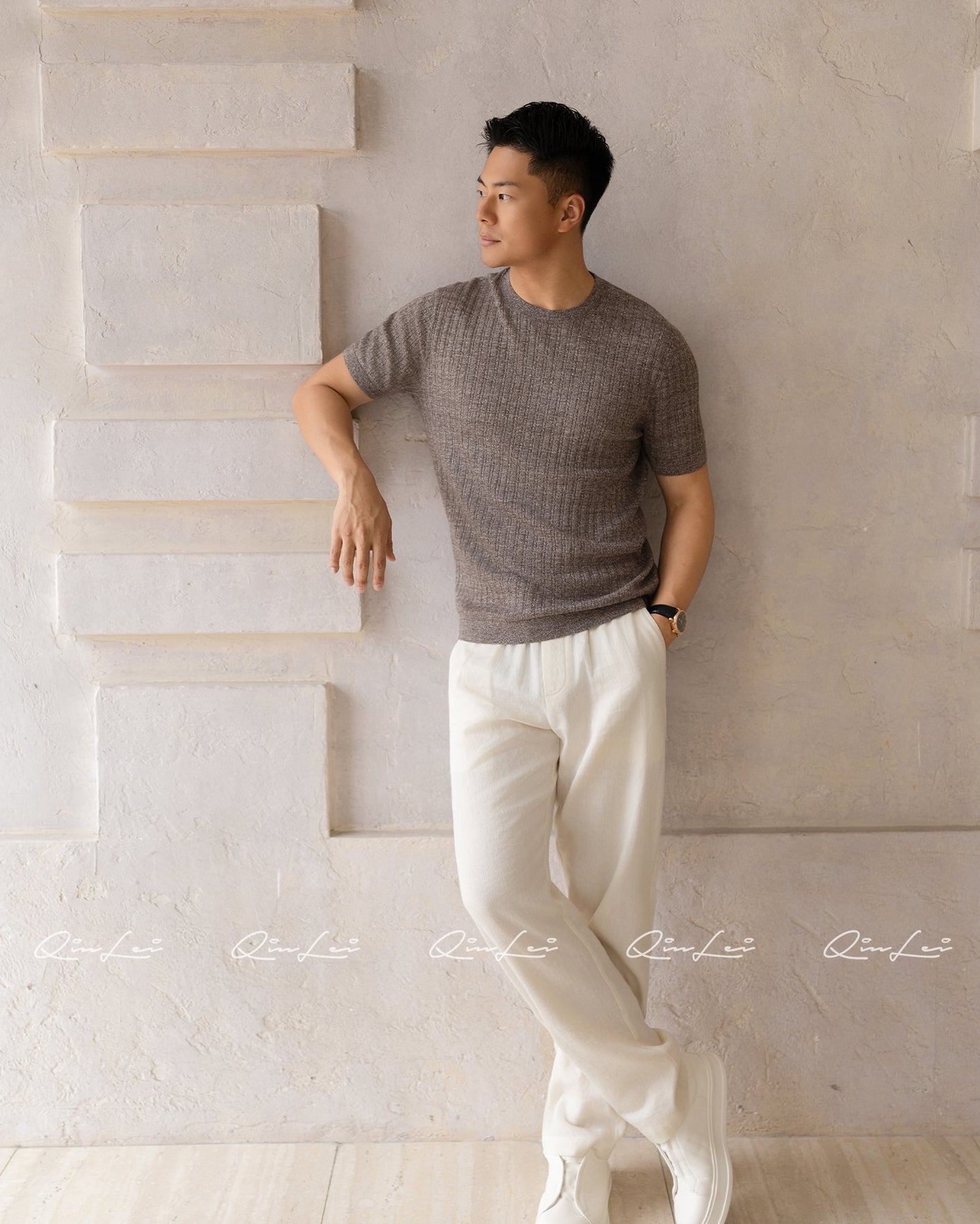 Cable Knit Wool Linen T-Shirt