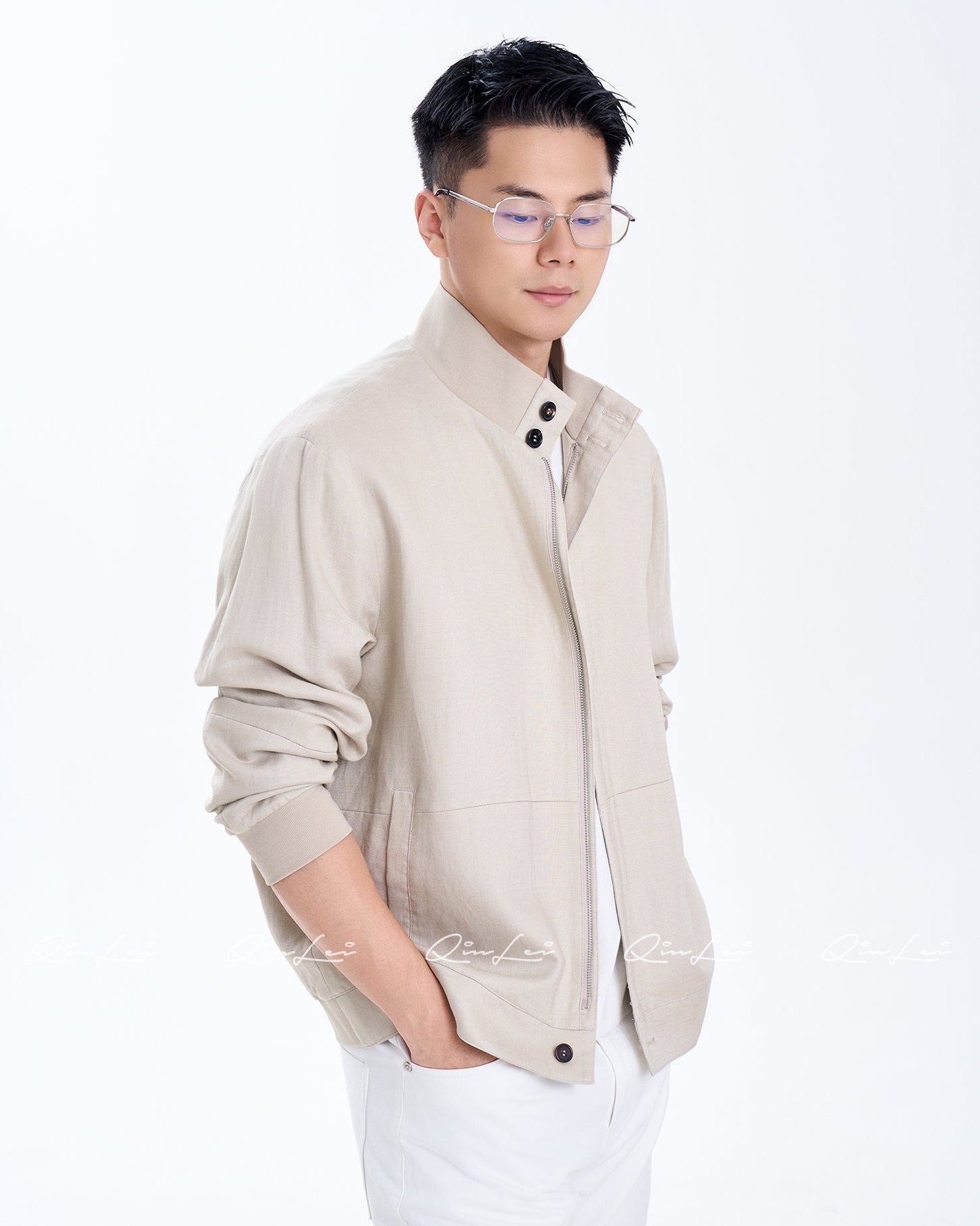 Stand Collar Linen Jacket