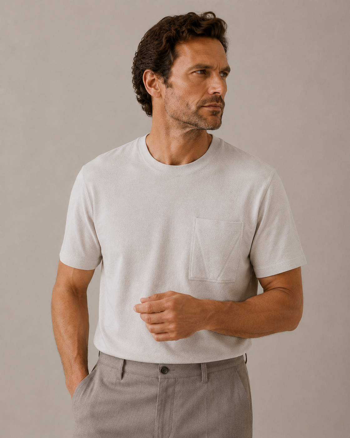 V-Stitch Cotton Blend Knit Tee