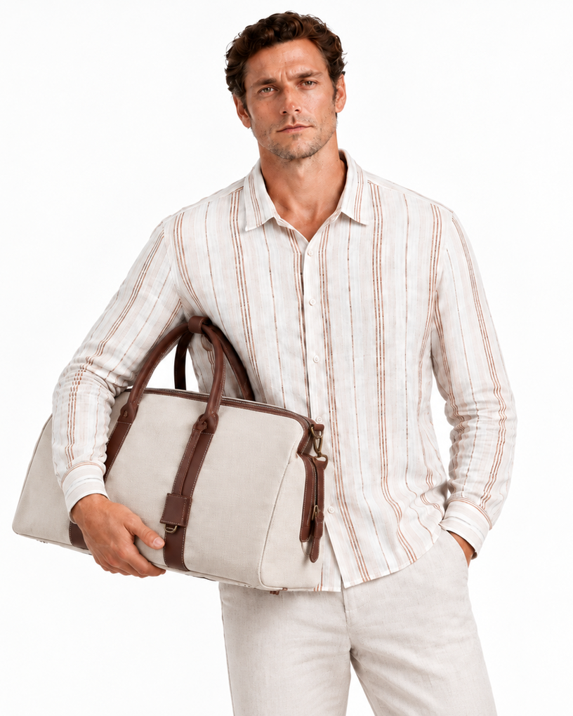 Woven Leather Double-Handle Travel Tote