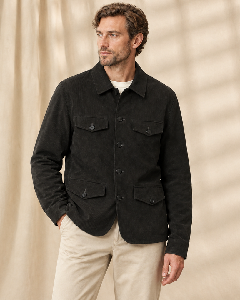 Vertical-Texture Cowhide Utility Jacket