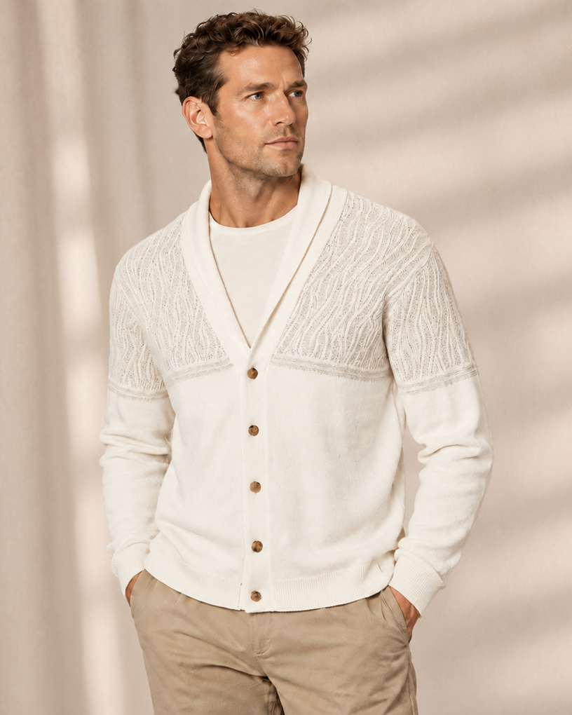 Wavy-Textured Merino Wool Cardigan