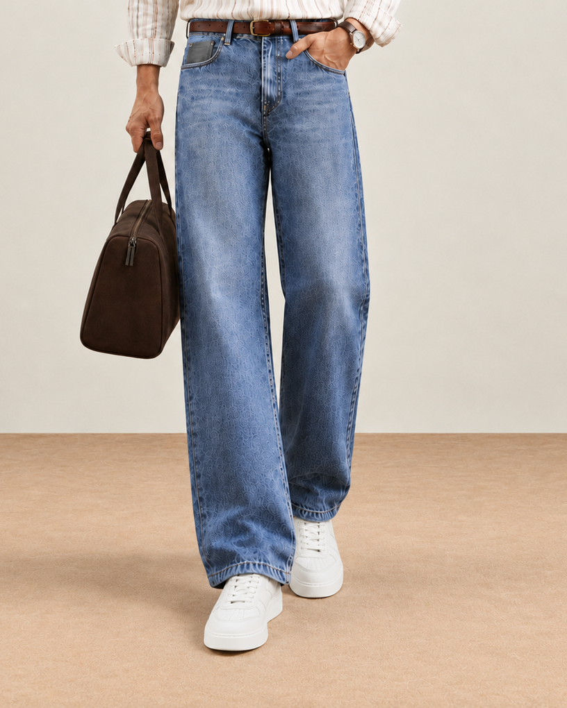 Vintage-Washed Straight-Leg Cotton Jeans