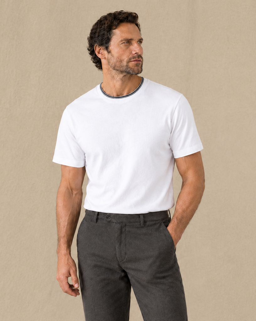 Silver Trim Cotton Knit T-Shirt