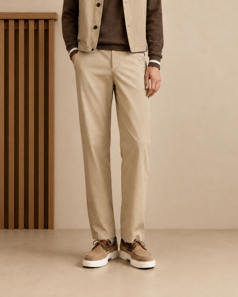 100% Cotton Symmetrical-Pleated Casual Pants