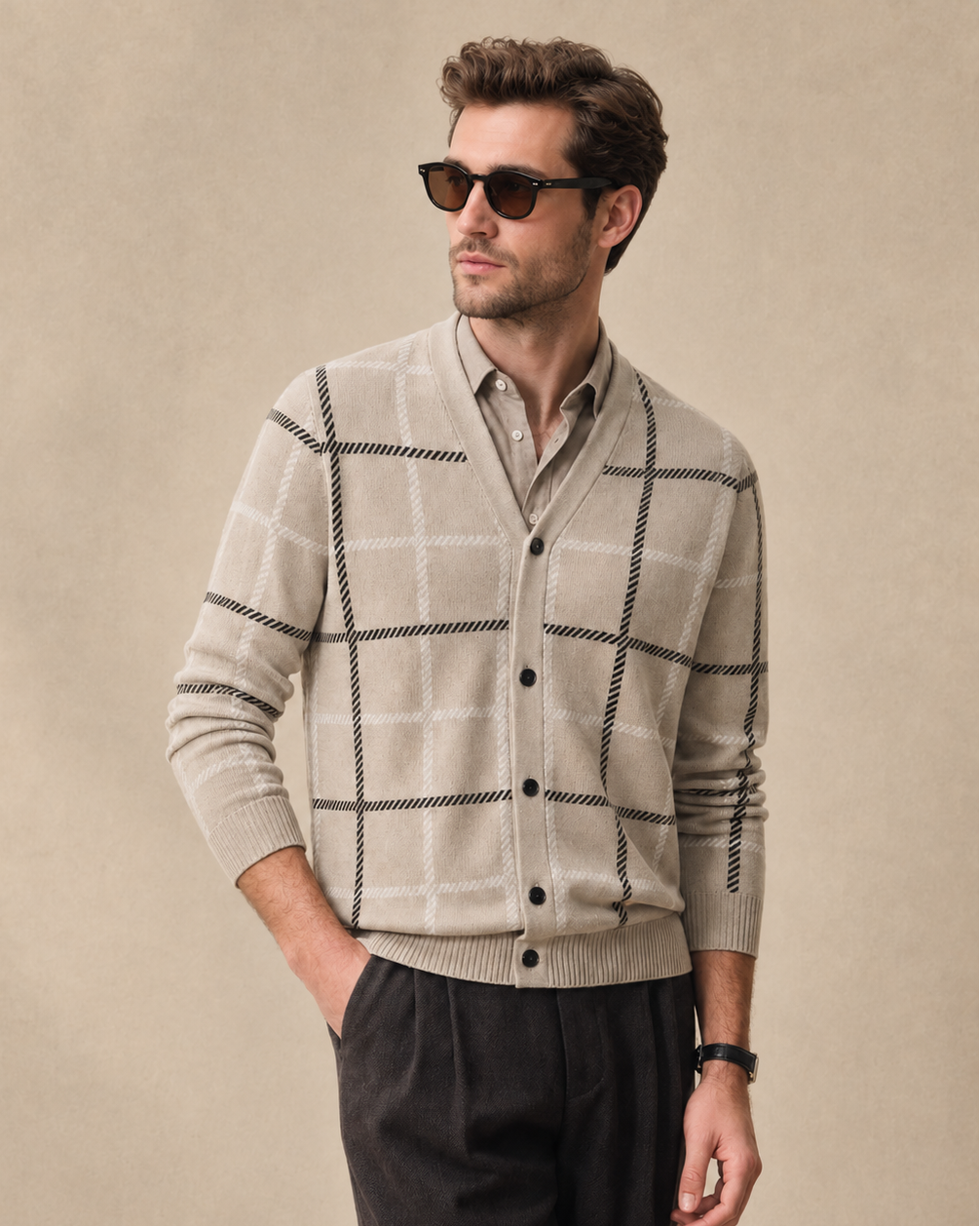9-Stitch Wool-Cotton Cardigan