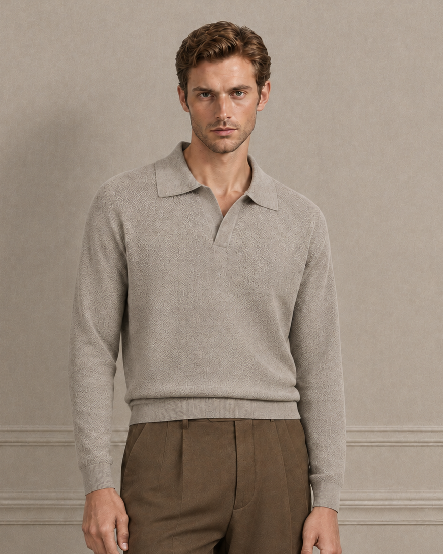 Cashmere-Wool Textured Knit Long-Sleeve Sweater