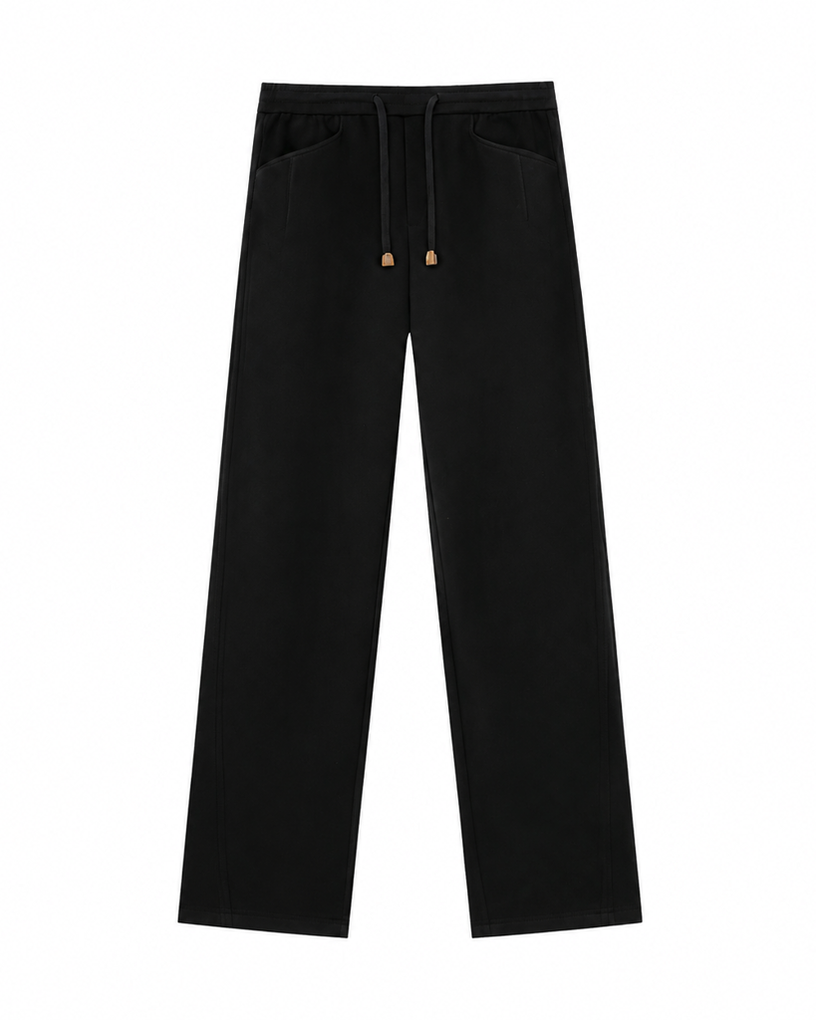 Acetate-Wool Woven Drawstring Casual Pants