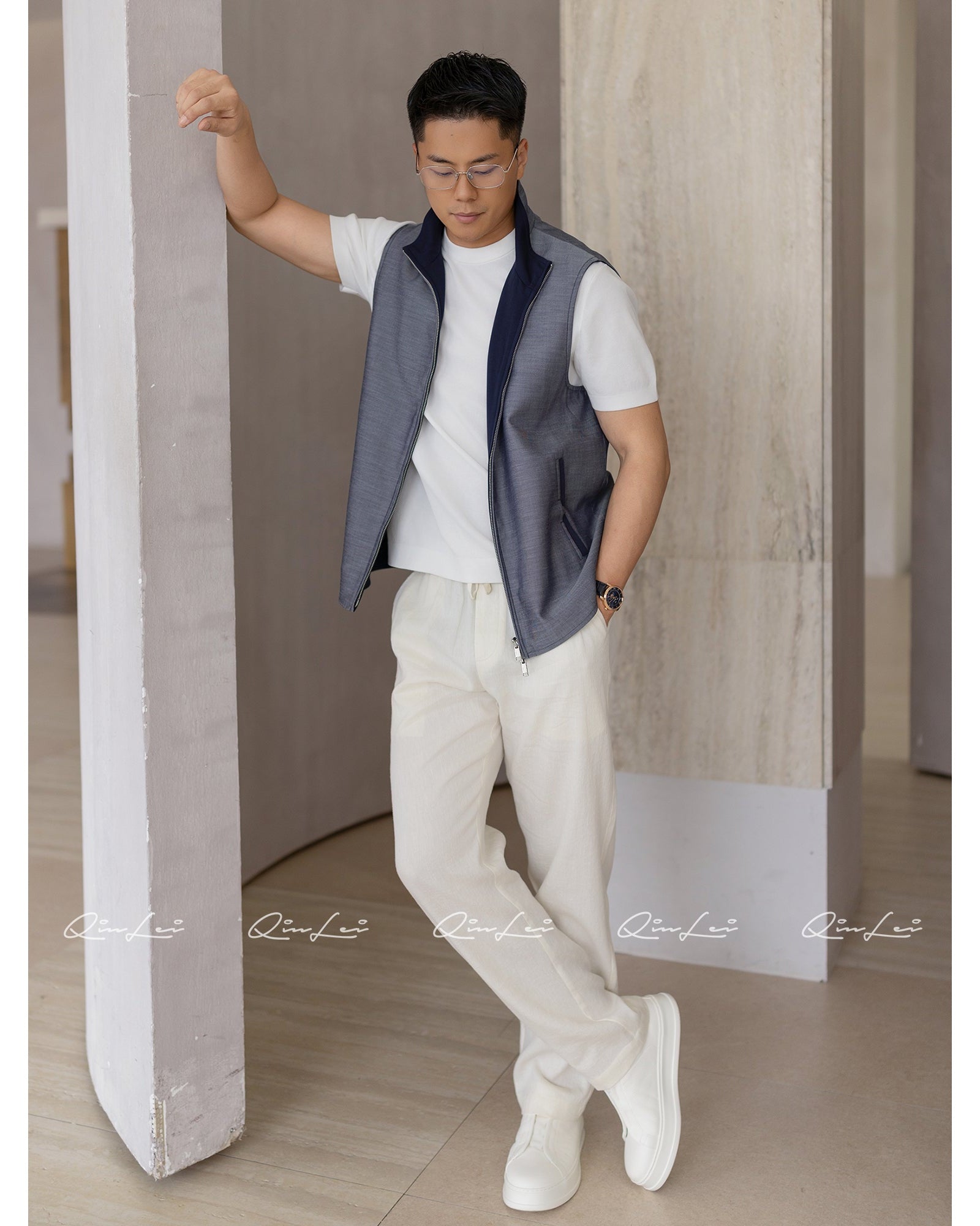 Textured Linen Vest