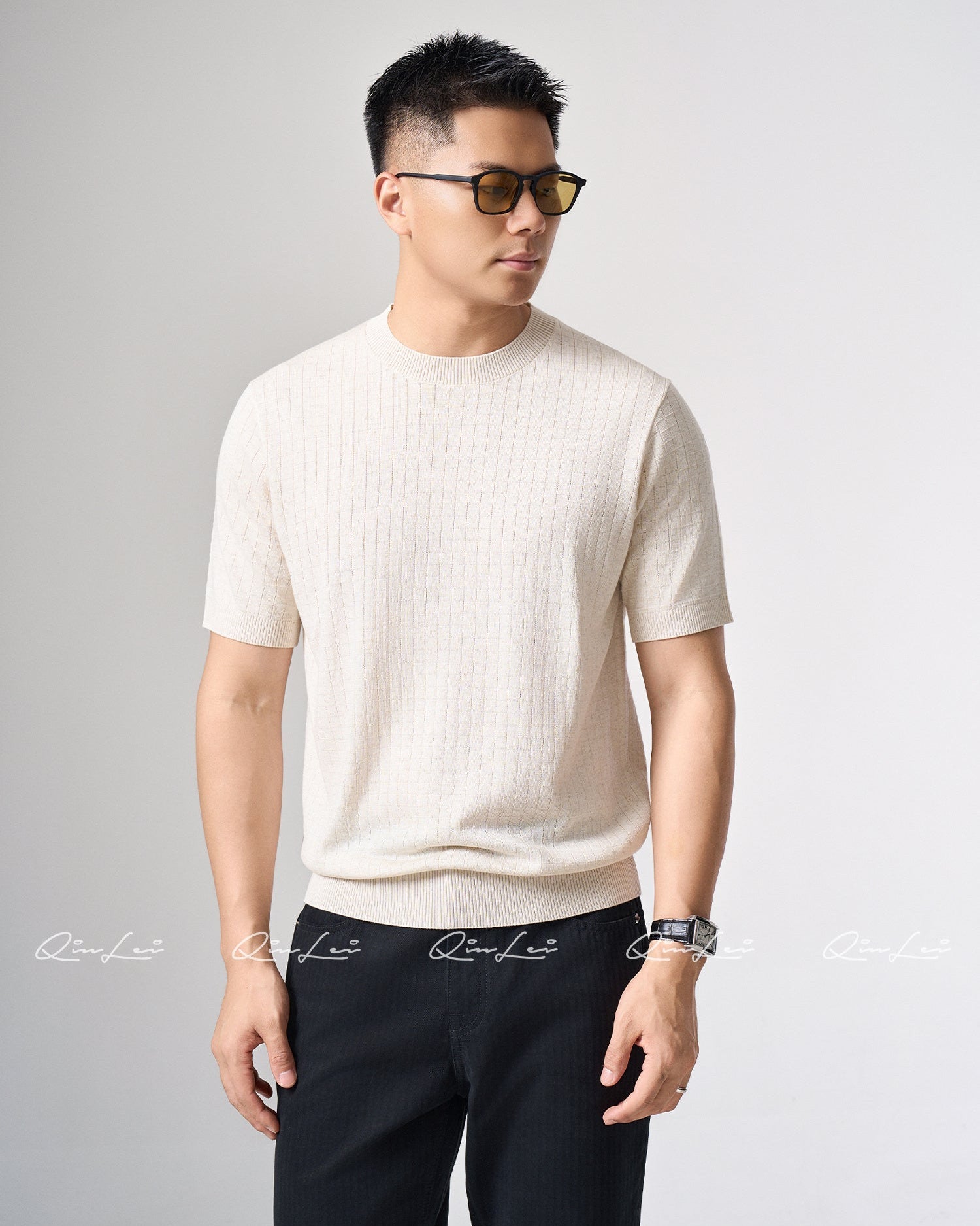 Textured Cotton Linen T-Shirt