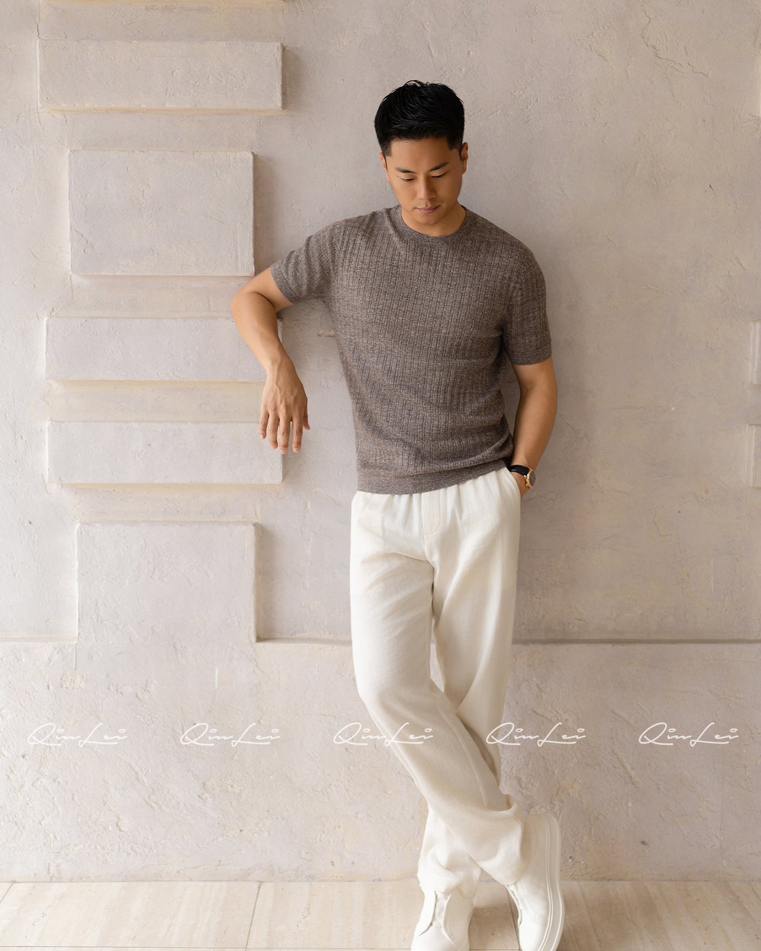 Cable Knit Wool Linen T-Shirt