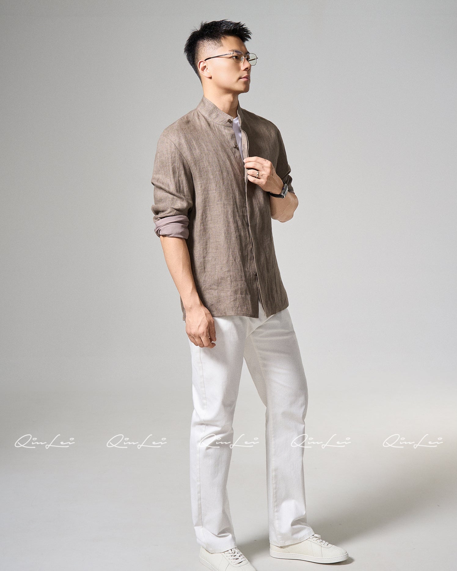 Mandarin Collar Linen Shirt