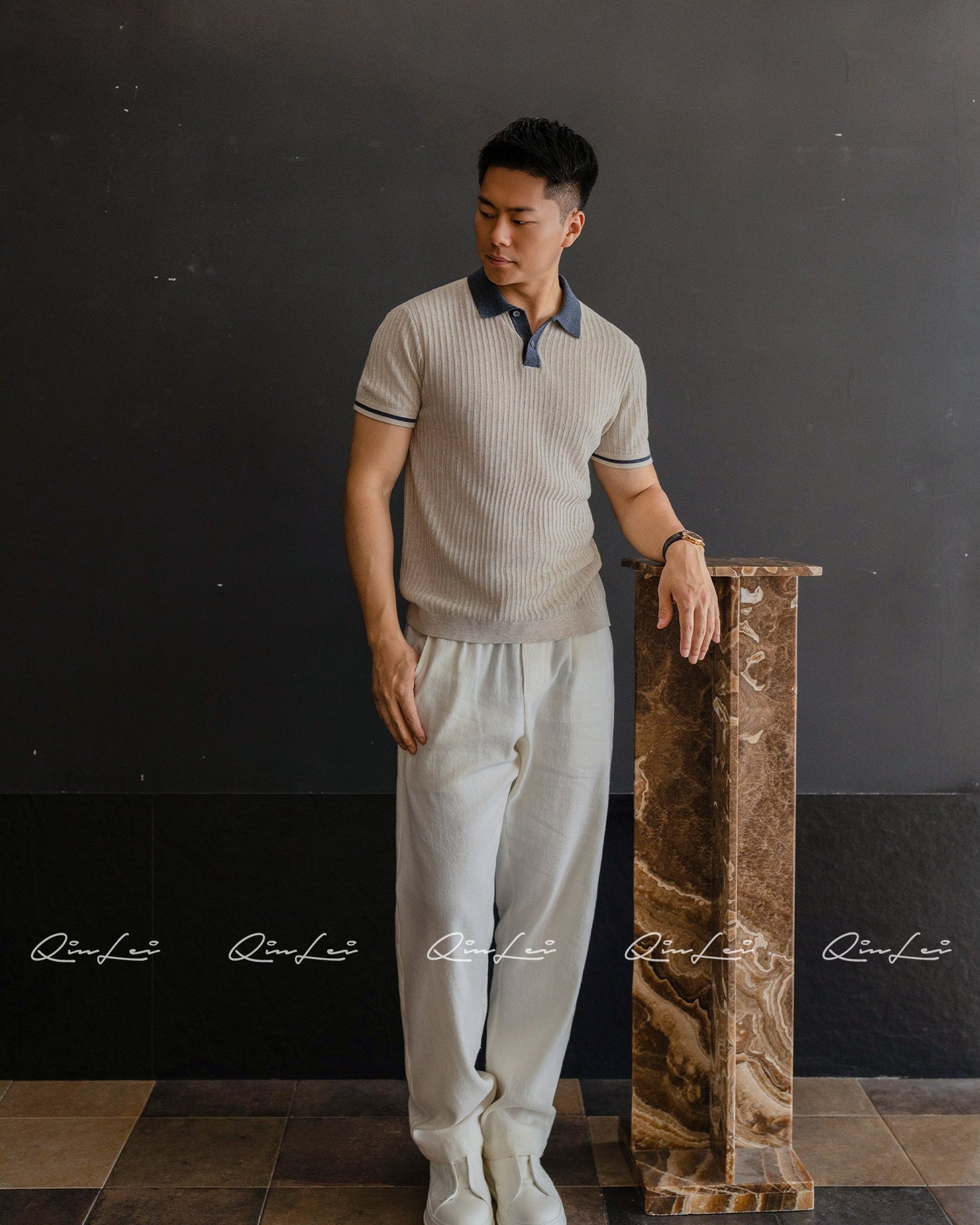 Linen Blend Polo Shirt