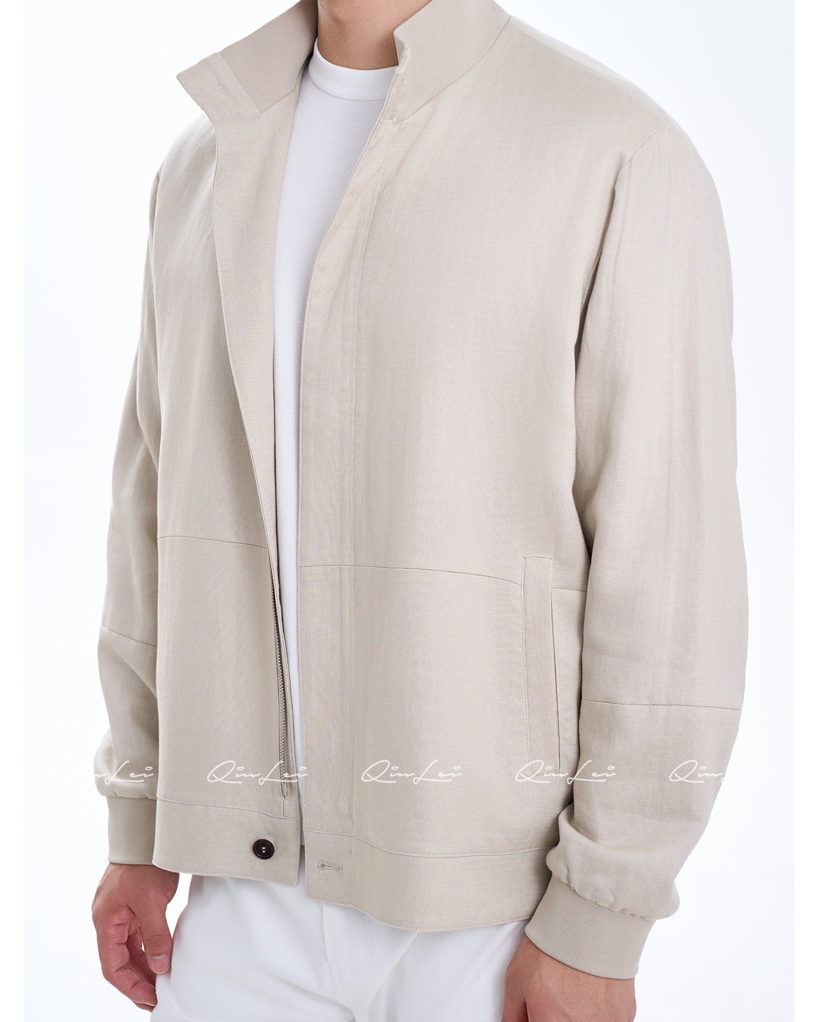Stand Collar Linen Jacket