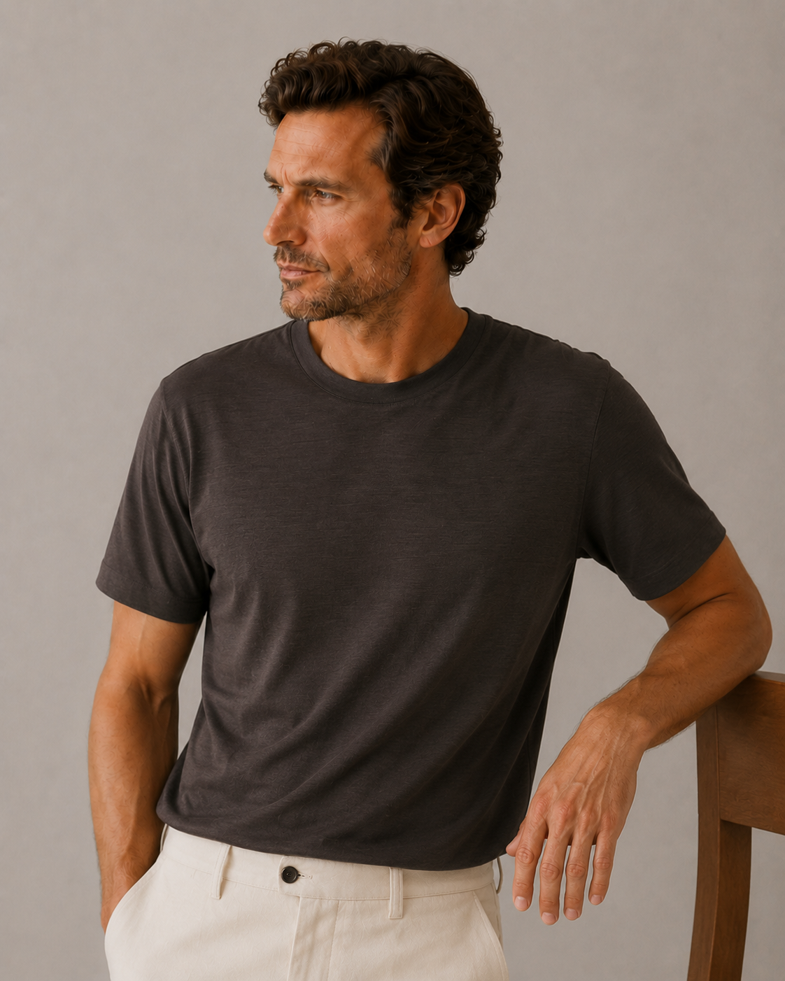 Mélange Cable Wool Linen Knit T-Shirt
