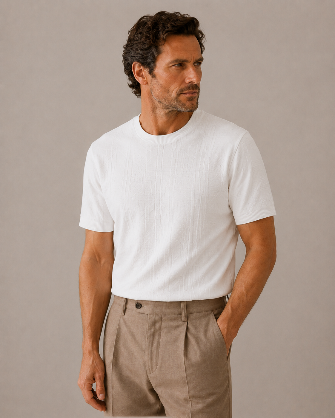 Diamond Jacquard Silk Knit T-Shirt