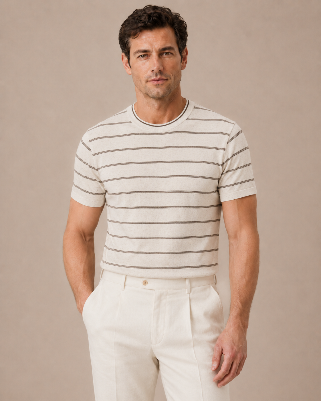 Striped Linen Knit T-shirt