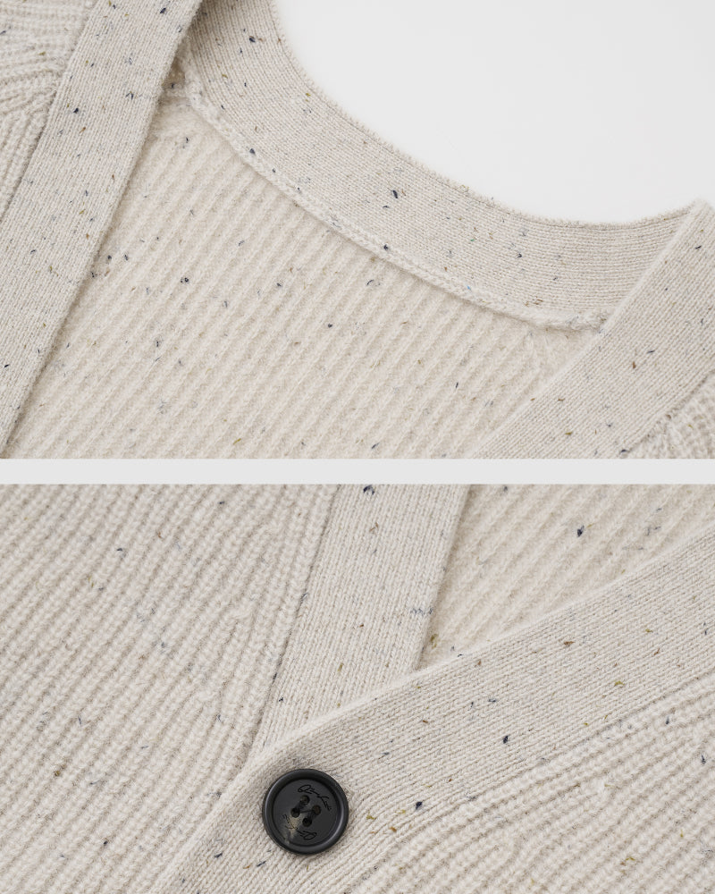 7-Gauge Pique Knit Sheep Wool V-Neck Cardigan