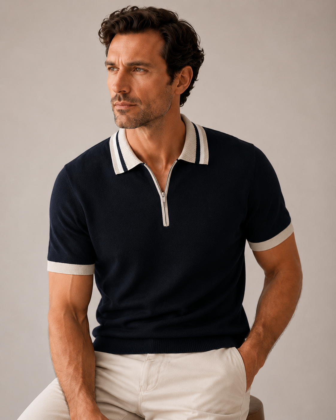 Cooling Stripe Half-Zip Polo