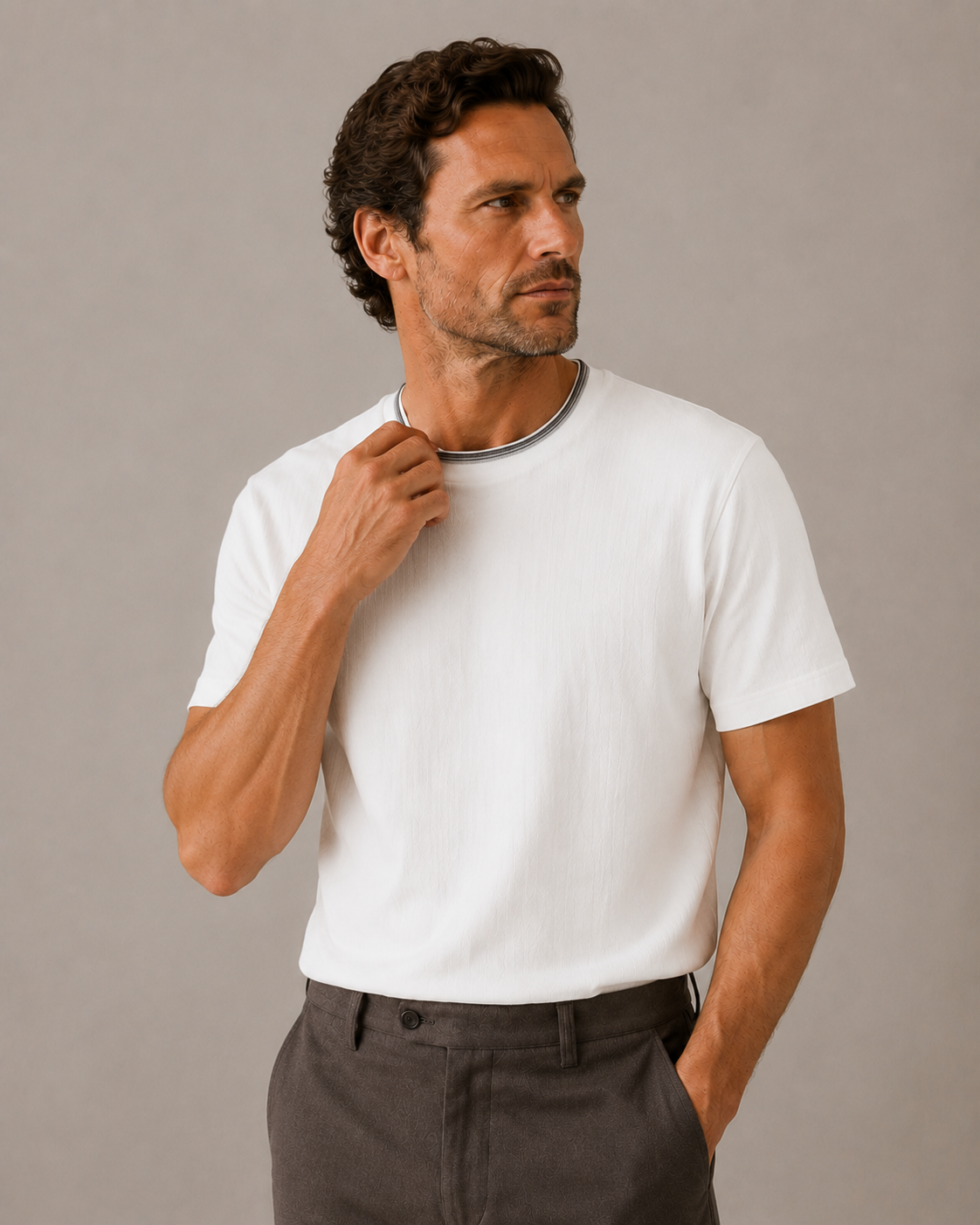 Silver Trim Cotton Knit T-Shirt