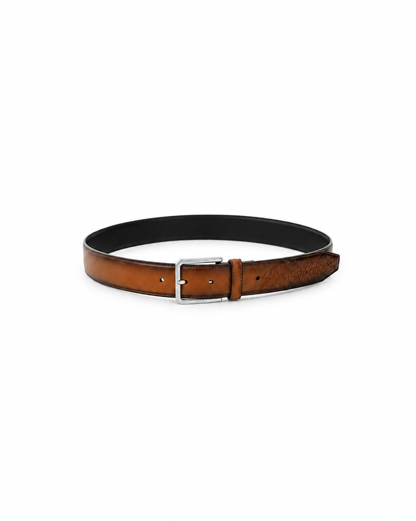 Cowhide & Crocodile Leather Patchwork Belt