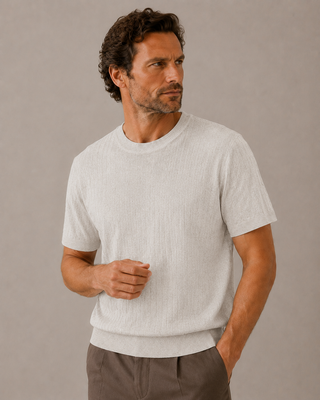 Ribbed Linen Blend Knit T-Shirt