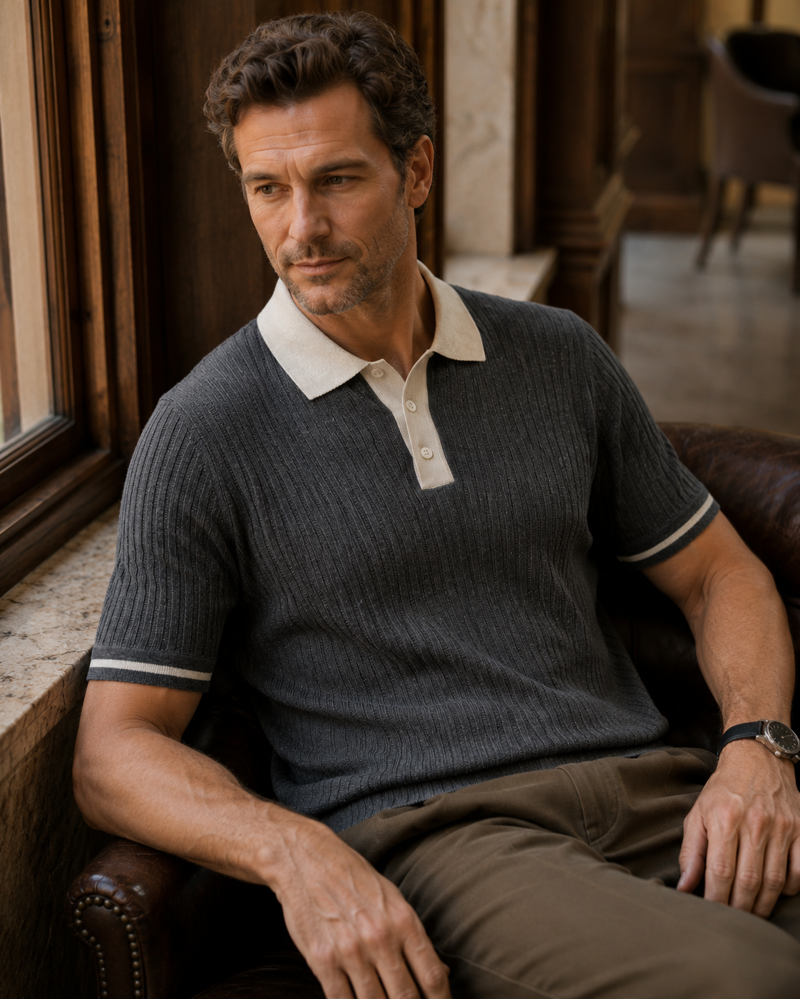 Contrast Trim Linen Knit Polo