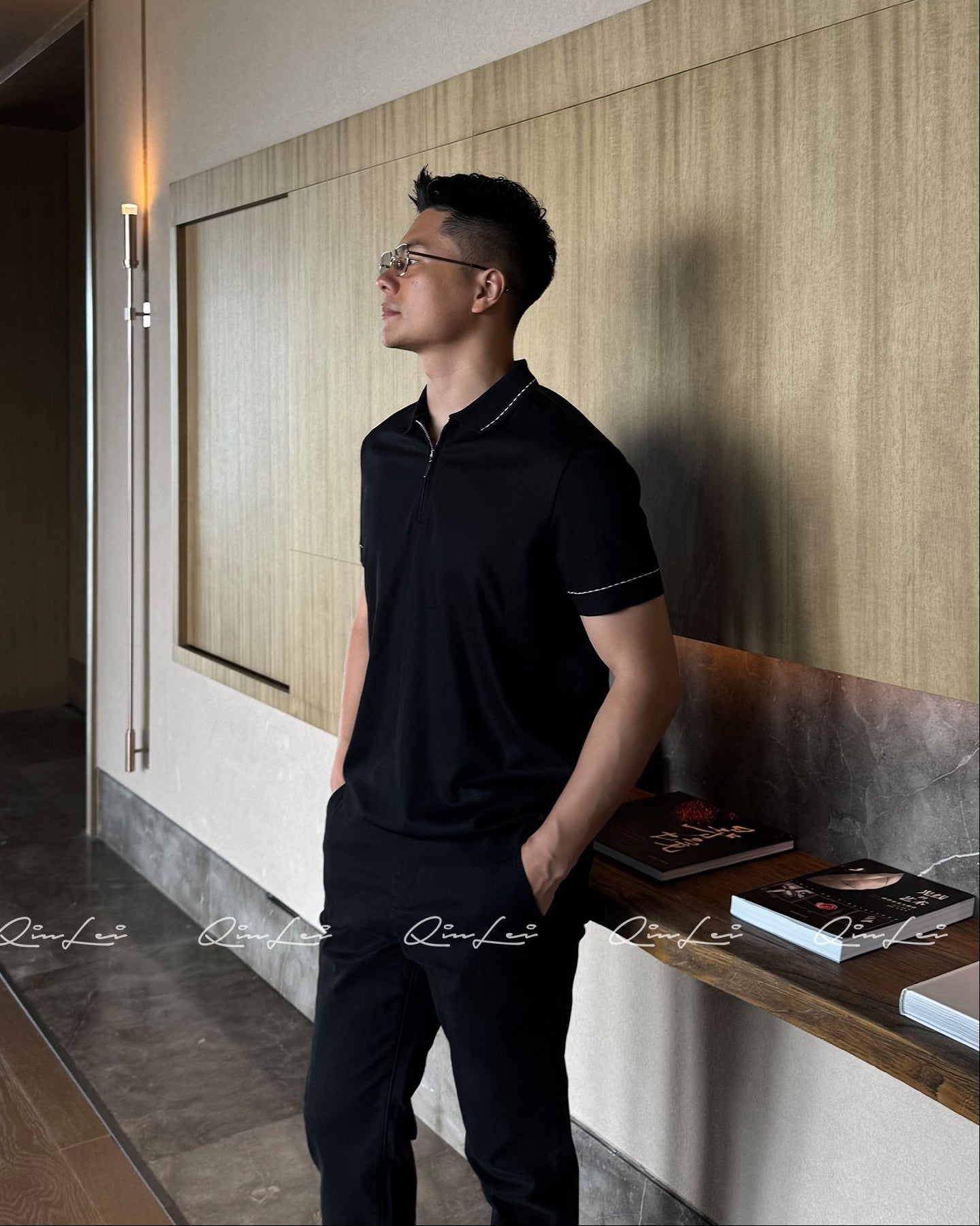 Half-Zip Embroidered Cotton Polo T-Shirt