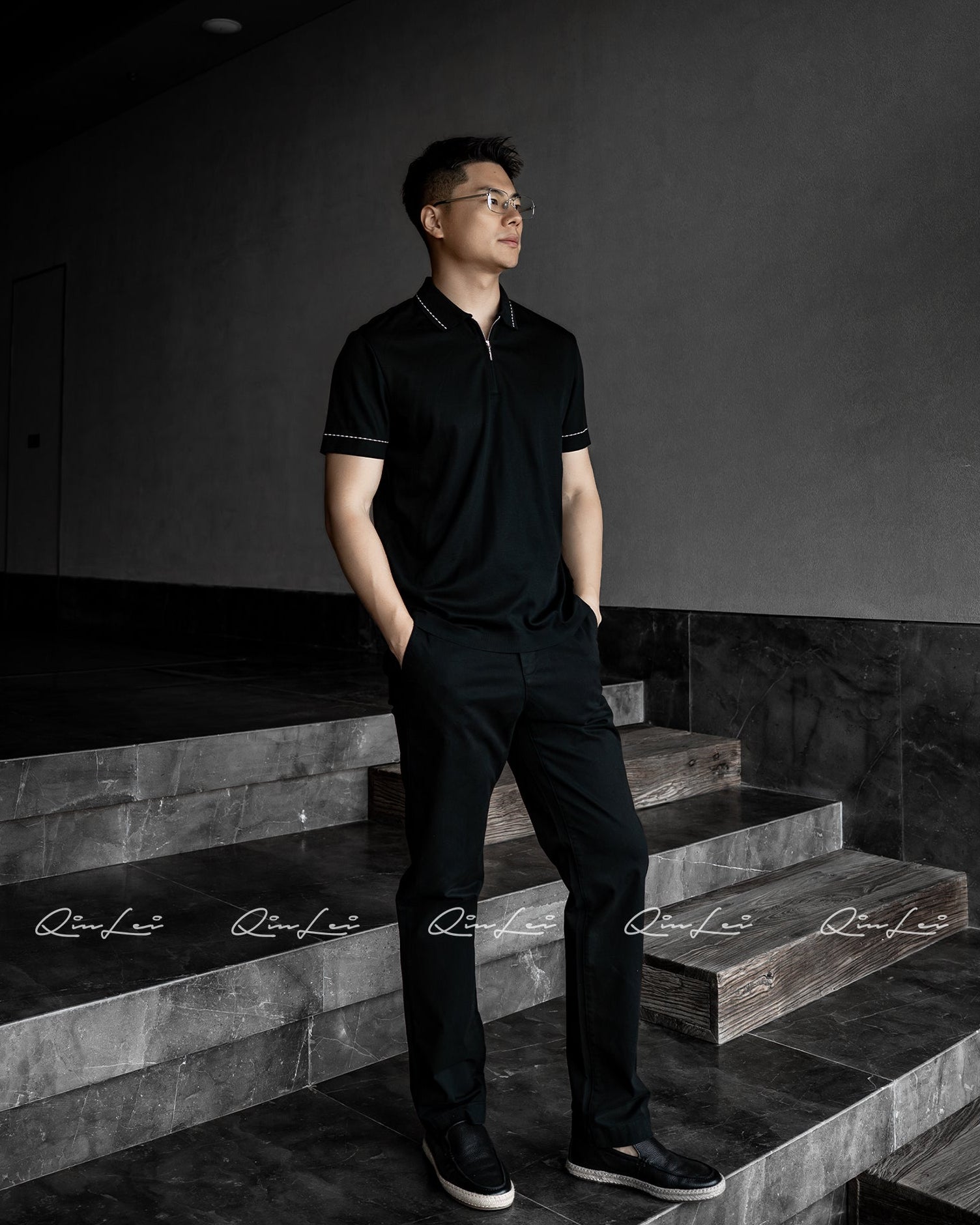 Half-Zip Embroidered Cotton Polo T-Shirt