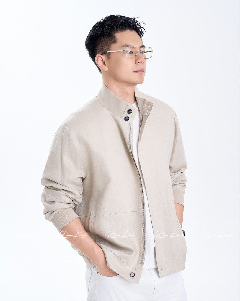 Stand Collar Linen Jacket
