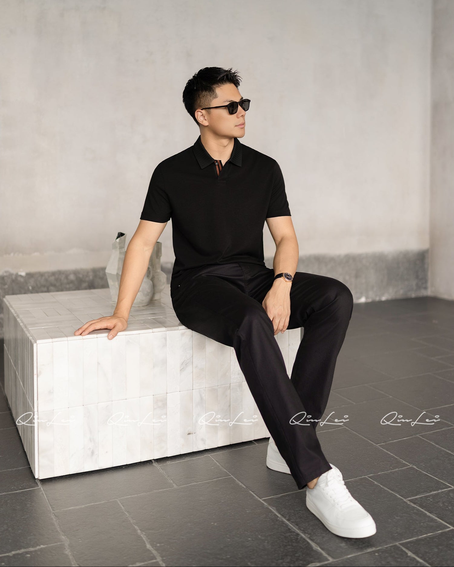 Buttoned Wool Cotton Polo