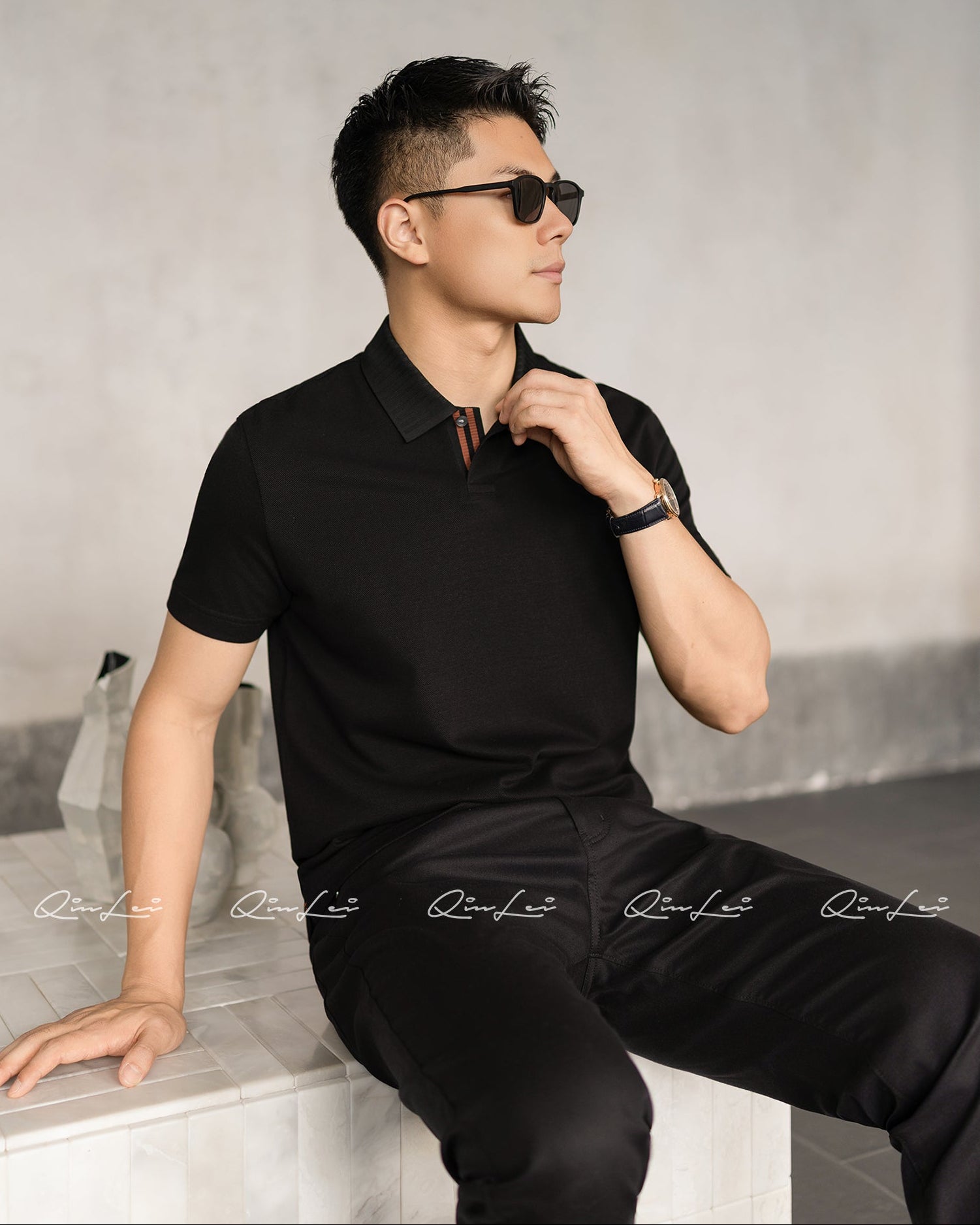 Buttoned Wool Cotton Polo