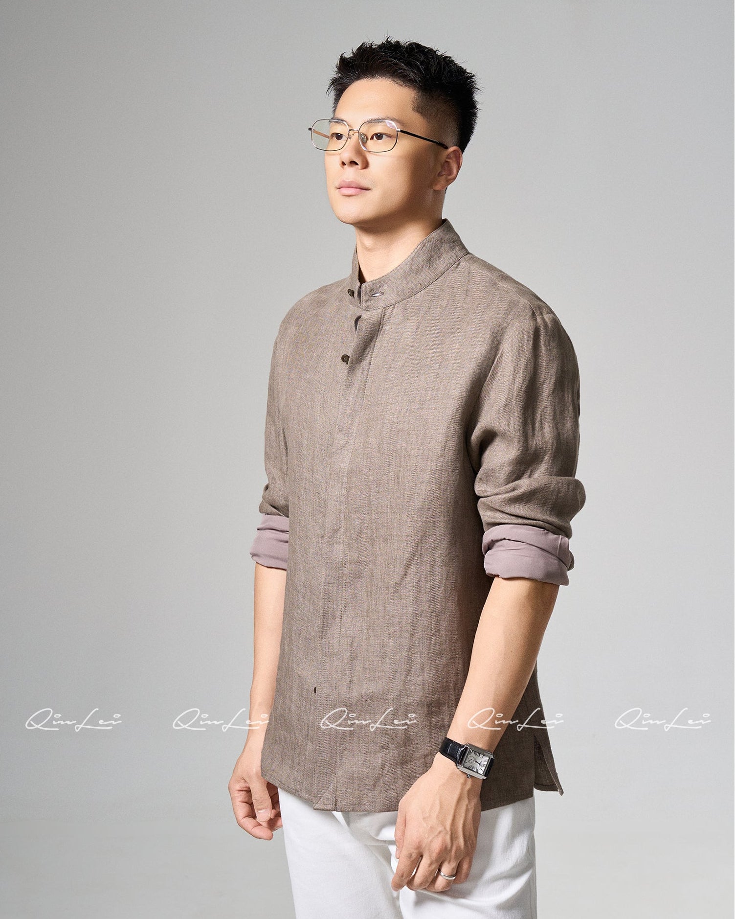 Mandarin Collar Linen Shirt