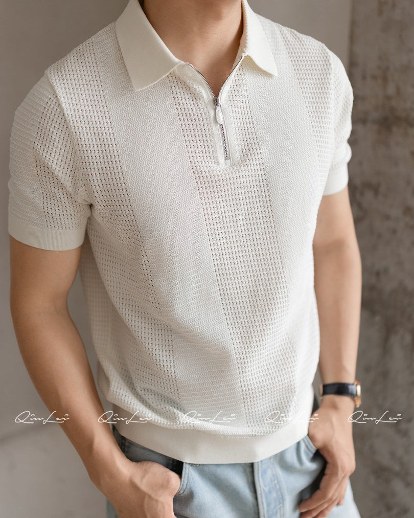 Open Knit Silk Cotton Polo