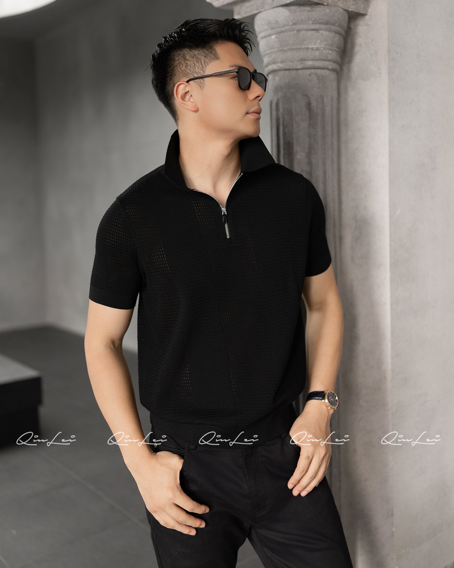 Open Knit Silk Cotton Polo