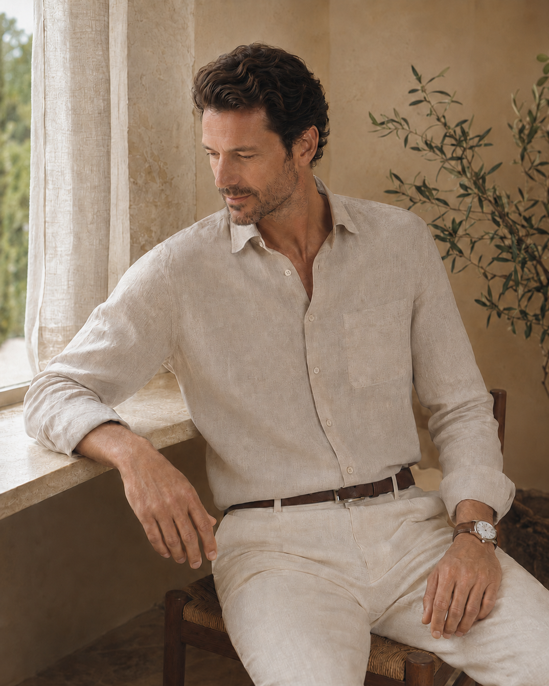 Italian Collar Linen Shirt