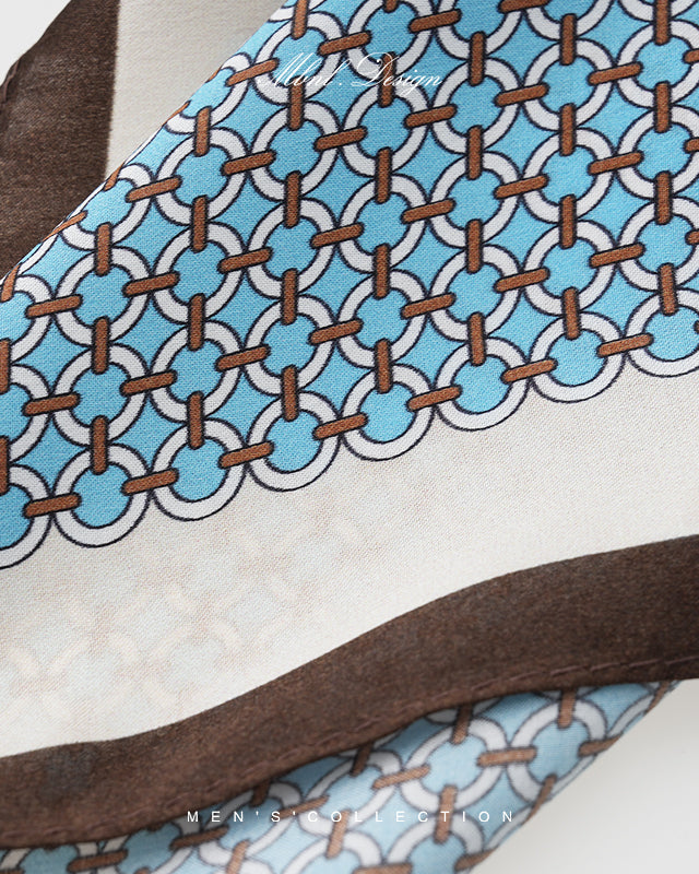 Delicate Blue & White Chain Print Silk Scarf