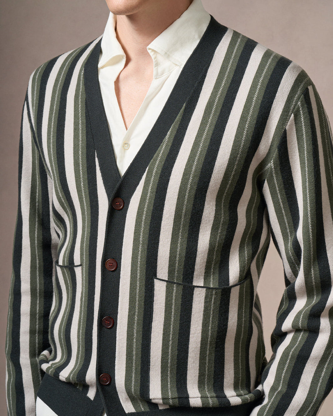 Wool-Blend Striped Cardigan