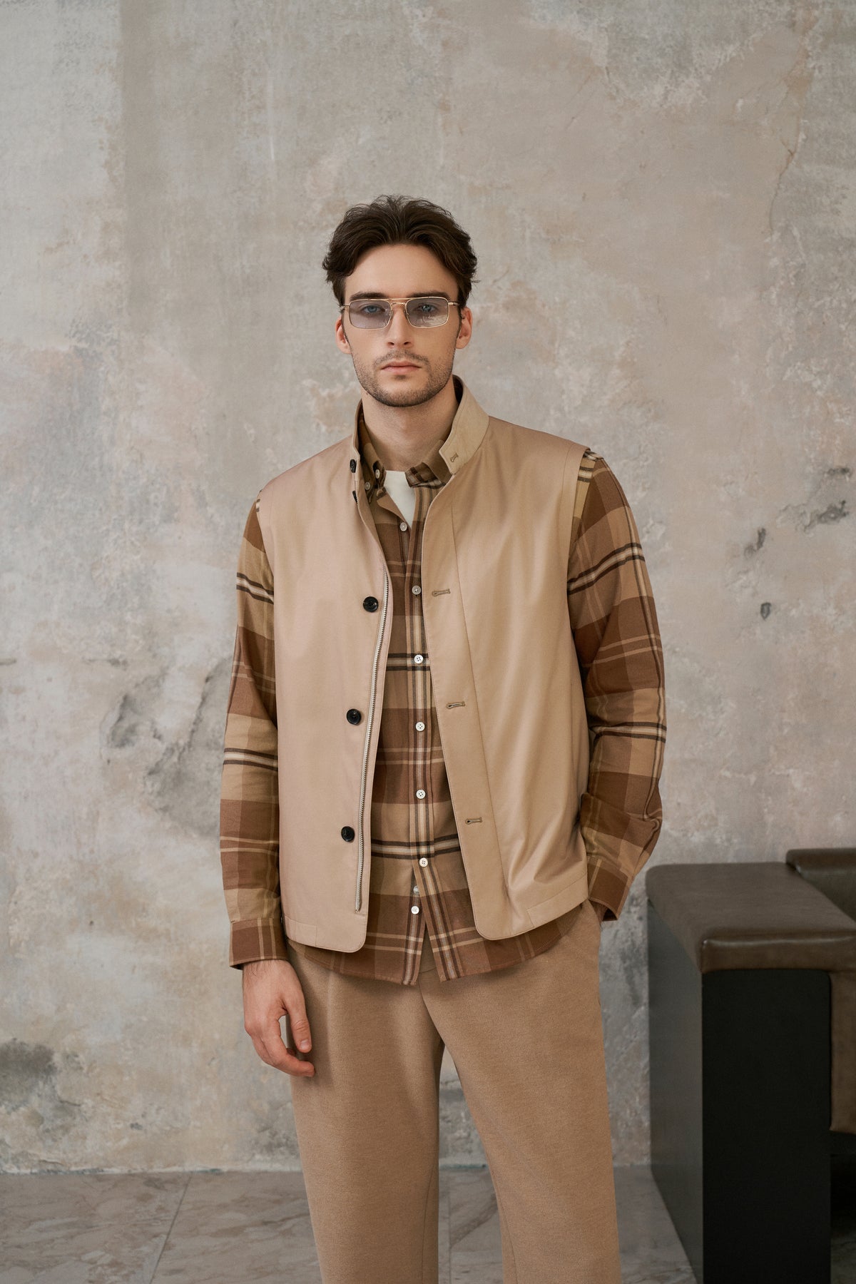 Cashmere and Wool-Lined Windproof Vest