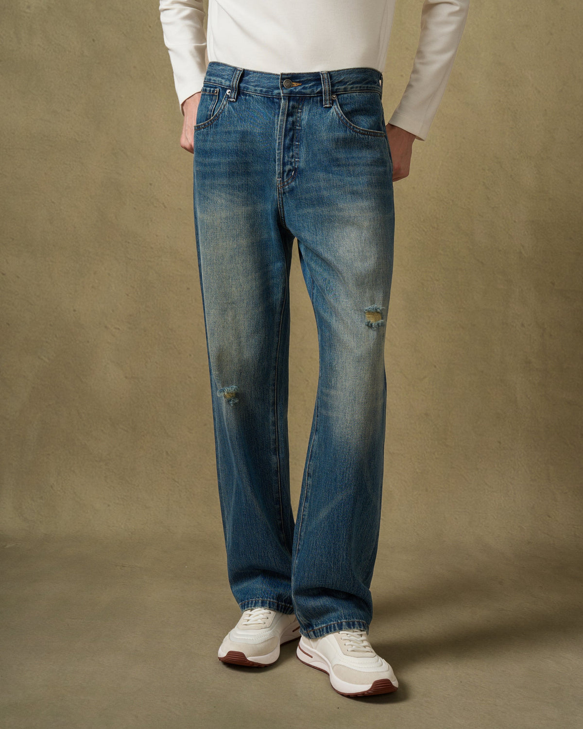 100% Cotton Relaxed-Fit Vintage Denim Jeans