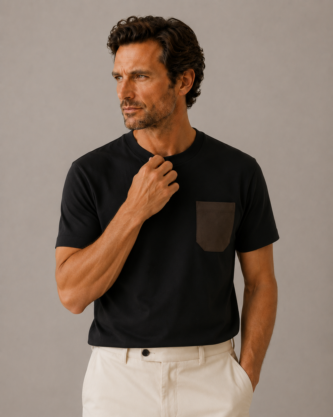 Structured Cotton Pocket Knit T-Shirt